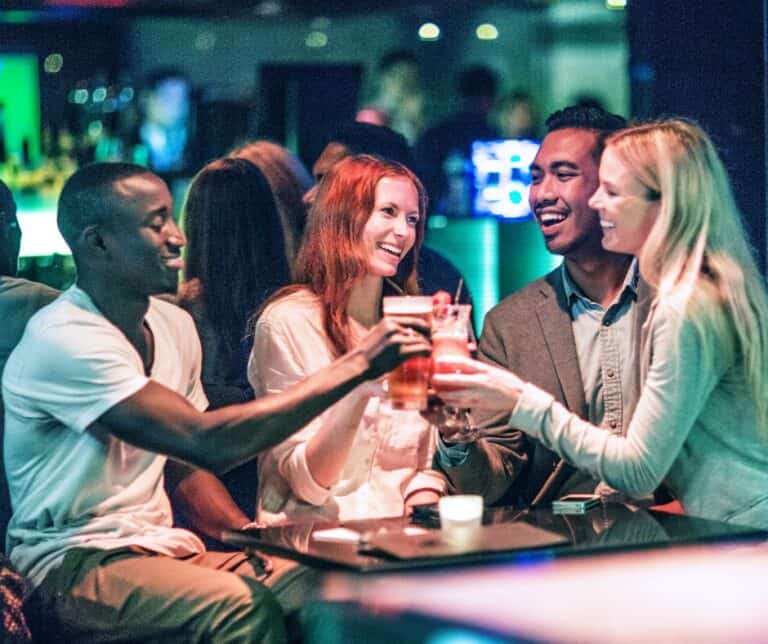Alcohol myths. An image showing a busy Hong Kong busy professionals at a bar.