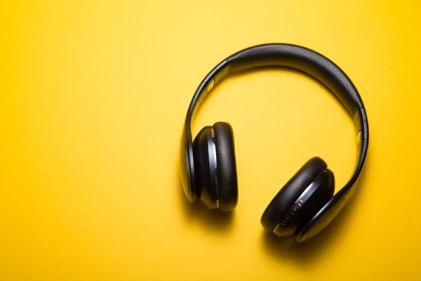 Headphones on the yellow background