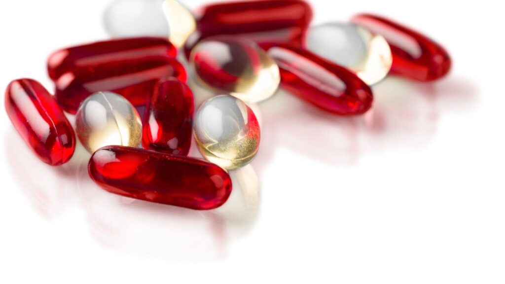 Transparent red and transparent gold pills